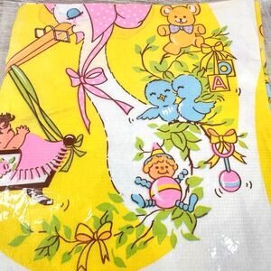 VTG Baby Girl Pink Crepe Paper Table Cover 52"x96" Stork Birds  70's Retro